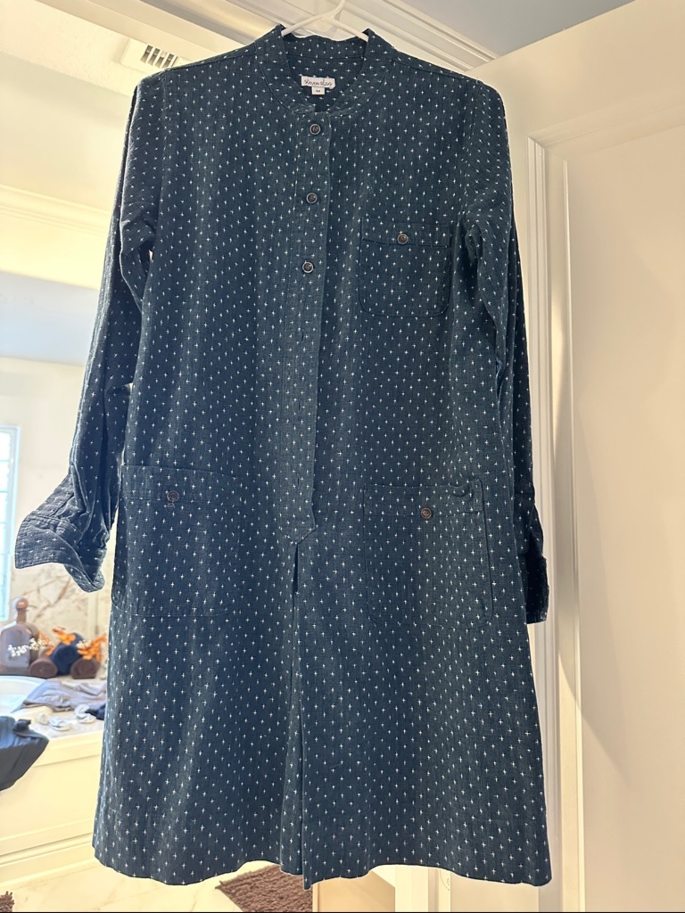 Steven Alan Navy Shirt with White Cross Motif
